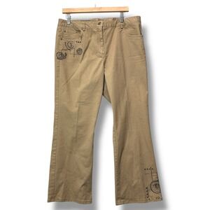 Hearts of Palm‎ Embellished Pants Khaki Cotton Blend Casual Trousers Size 16